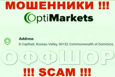 Не работайте с компанией OptiMarket Co - можно остаться без денег, поскольку они пустили корни в офшорной зоне: 8 Coptholl, Roseau Valley 00152 Commonwealth of Dominica