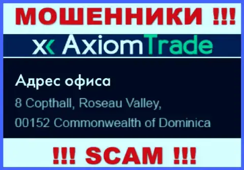 Организация Аксиом Трейд находится в офшоре по адресу - 8 Copthall, Roseau Valley, 00152 Commonwealth of Dominika - стопроцентно махинаторы !