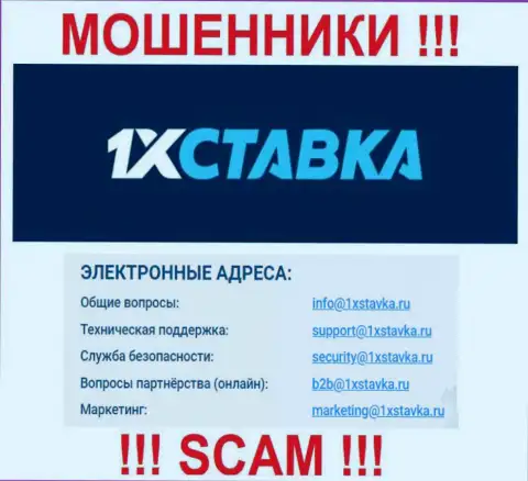 По различным вопросам к интернет мошенникам 1xstavka Ru, можно написать им на адрес электронного ящика