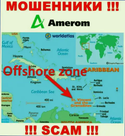 Организация Amerom De зарегистрирована очень далеко от клиентов на территории Saint Vincent and the Grenadines