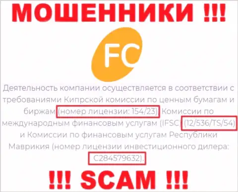 Предложенная лицензия на web-сайте FC-Ltd, никак не мешает им отжимать вложенные денежные средства доверчивых клиентов - это ШУЛЕРА !!!