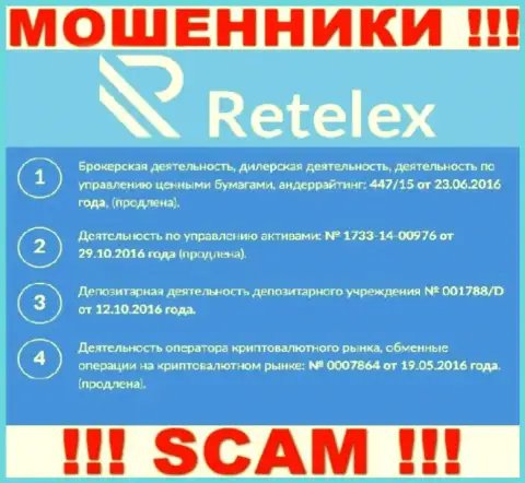 Retelex, задуривая голову лохам, представили у себя на информационном сервисе номер их лицензии на осуществление деятельности