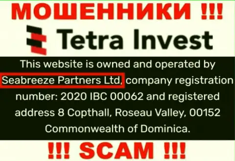 Юр лицом, управляющим мошенниками ТетраИнвест, является Seabreeze Partners Ltd