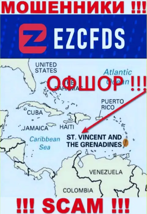 St. Vincent and the Grenadines - оффшорное место регистрации мошенников EZCFDS Com, представленное у них на сайте