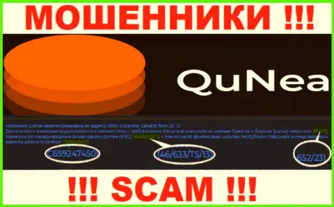 Мошенники QuNea Com не скрыли лицензию, опубликовав ее на сайте, однако будьте осторожны !!!