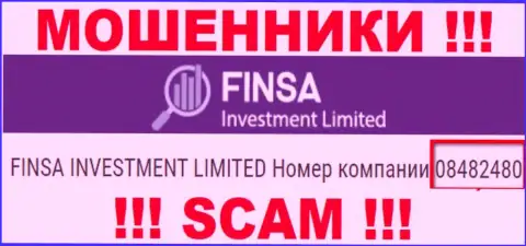 Как указано на официальном сайте мошенников Finsa: 08482480 - это их номер регистрации