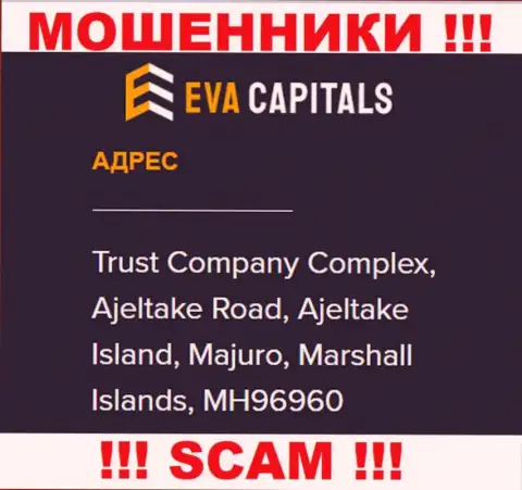 На сайте Eva Capitals указан оффшорный юридический адрес конторы - Trust Company Complex, Ajeltake Road, Ajeltake Island, Majuro, Marshall Islands, MH96960, будьте очень осторожны - это мошенники