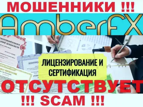 Лицензию обманщикам никто не выдает, в связи с чем у интернет-шулеров AmberFX Co ее нет