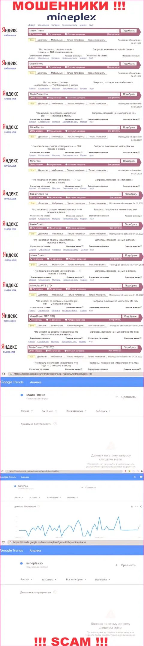 Количество поисковых запросов посетителями глобальной сети сведений о ворах MinePlex