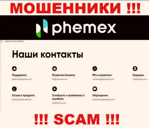 Не контактируйте с мошенниками Пхемекс через их адрес электронного ящика, указанный у них на сайте - сольют