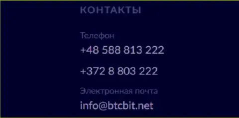 Телефон и е-мейл обменного online-пункта БТК Бит