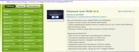 Инфа о мобильной адаптивности web-ресурса криптовалютного онлайн обменника BTCBit, предложенная на сайте bestchange ru