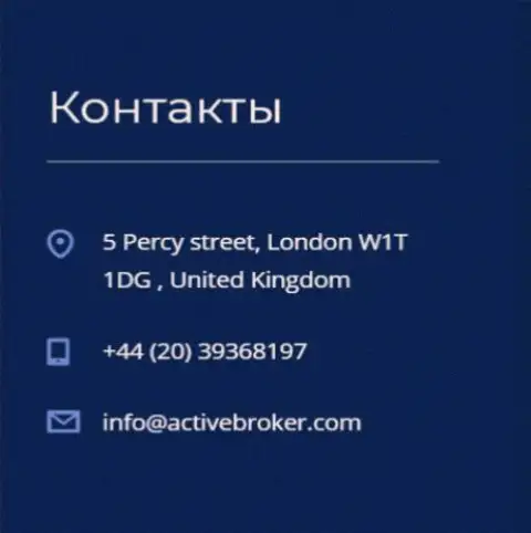 Адрес головного офиса форекс брокерской компании Актив Брокер, размещенный на официальном интернет-ресурсе данного ФОРЕКС дилингового центра
