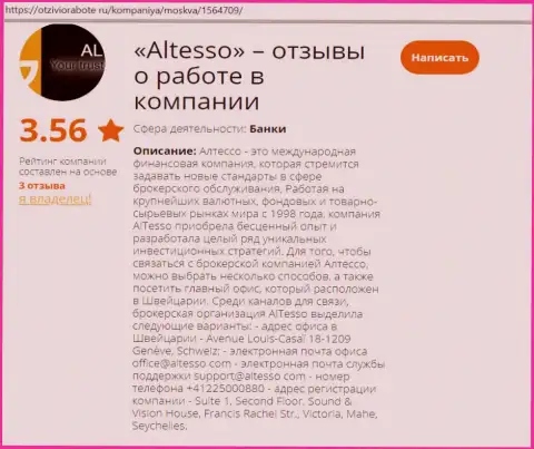 Сведения об организации AlTesso на веб-ресурсе ОтзывыОРаботе Ру